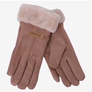 Icewear Women's Tan Soft Gloves with Faux Fur Trim
